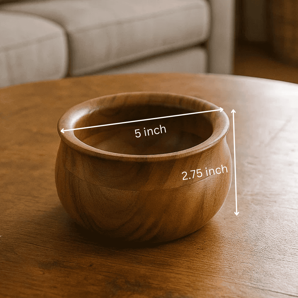 Acacia wood bowl at an angle