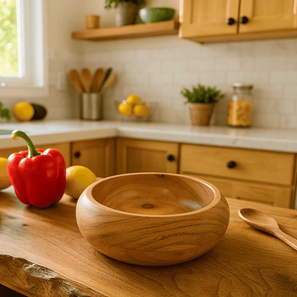 Acacia serving bowl with food