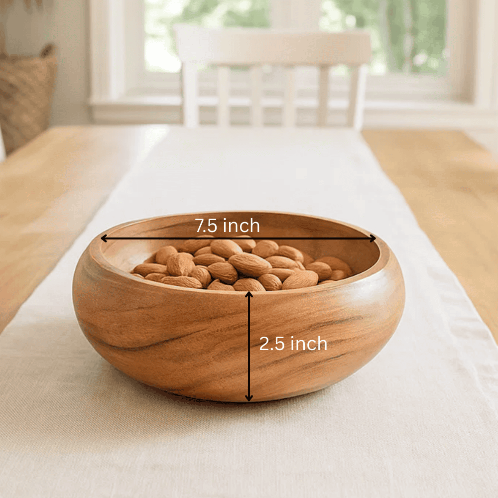 Acacia serving bowl at an angle