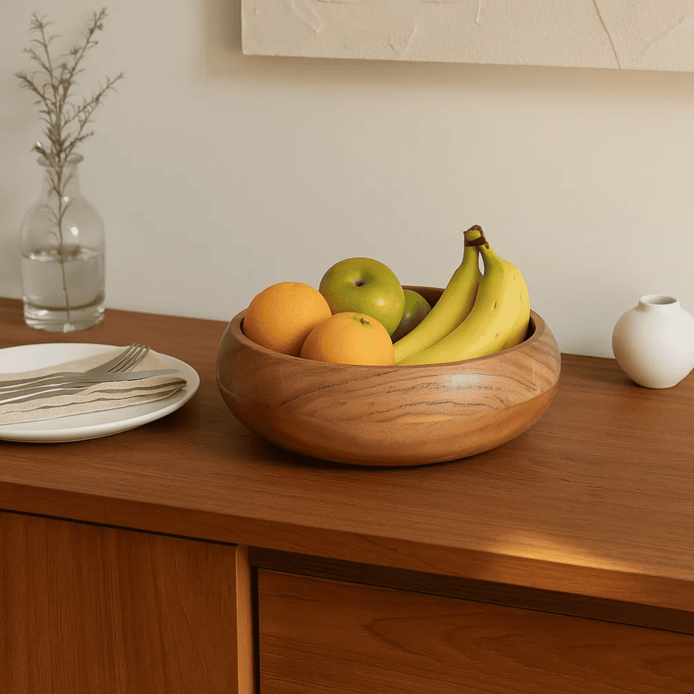 Acacia serving bowl rim detail