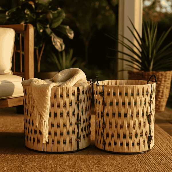Multicolor Cotton Baskets | Boho Storage Set of 2 | Gleemium