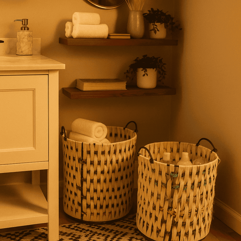 Multicolor cotton baskets flat lay