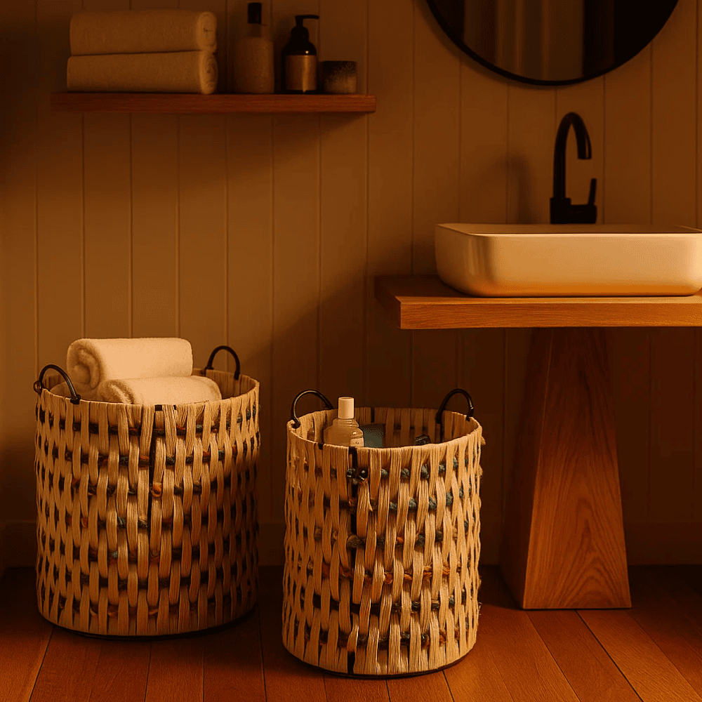 Multicolor cotton baskets in living room