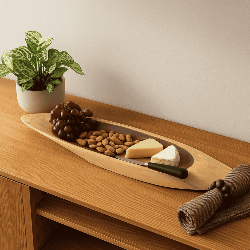Neem wood tray styled with food