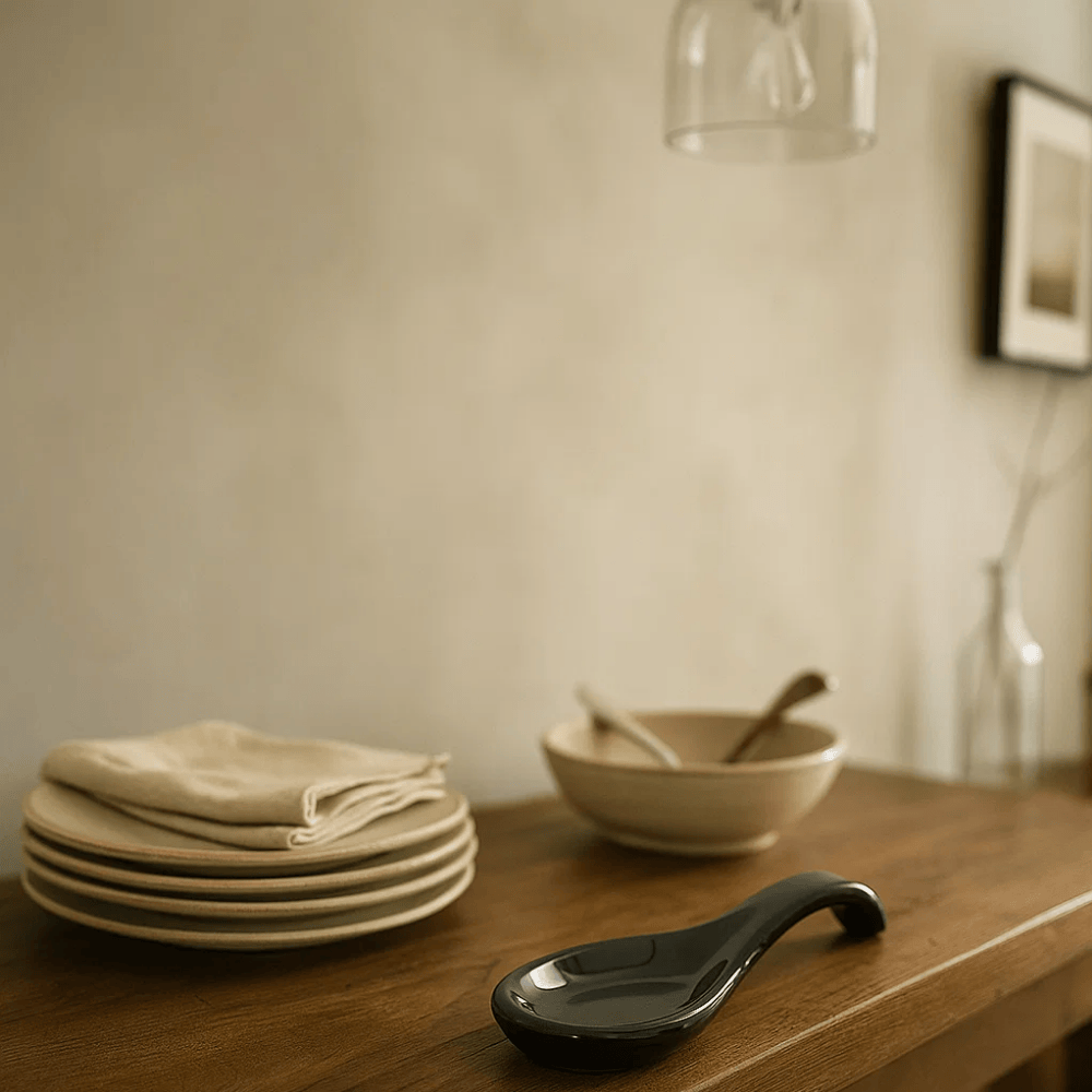 Ceramic spoon rest at an angle
