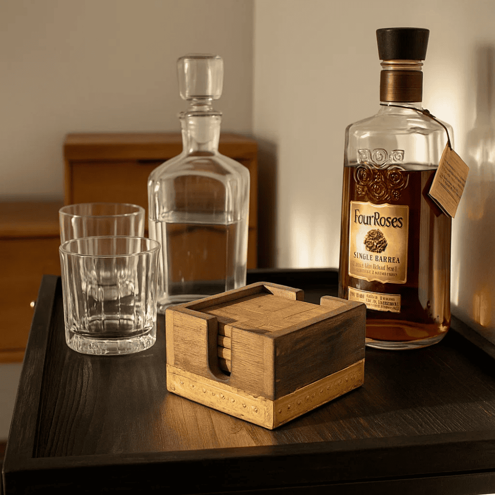 Burnt wood coasters set of 4 with box