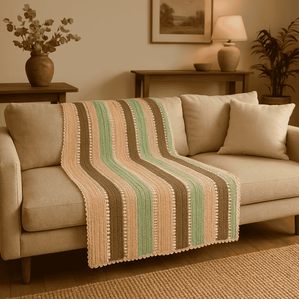 Earthy crochet throw handcrafted by Gleemium