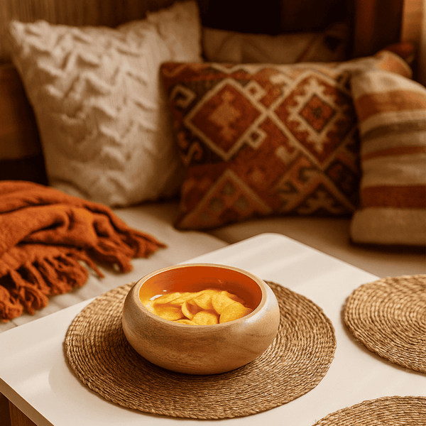 Mango Wood Snack Bowl | Raw Enamel Orange Handmade