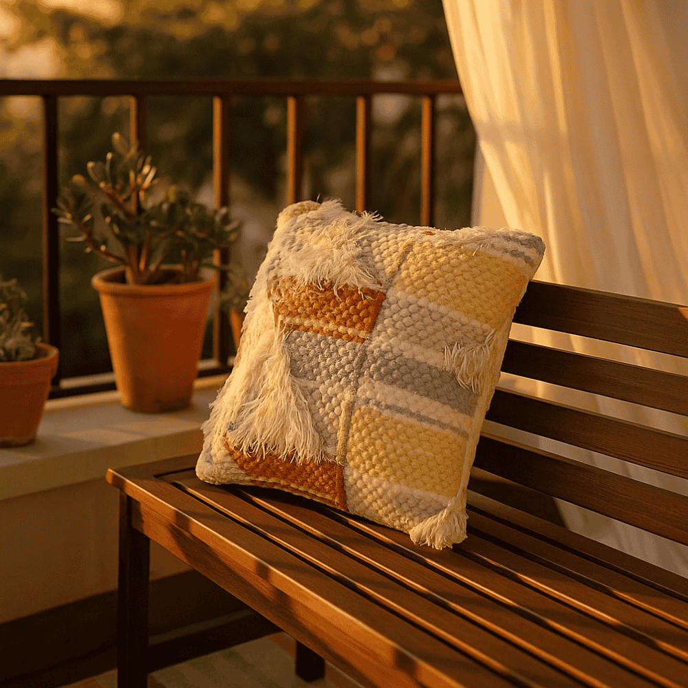Wool cushion cover styled on a sofa