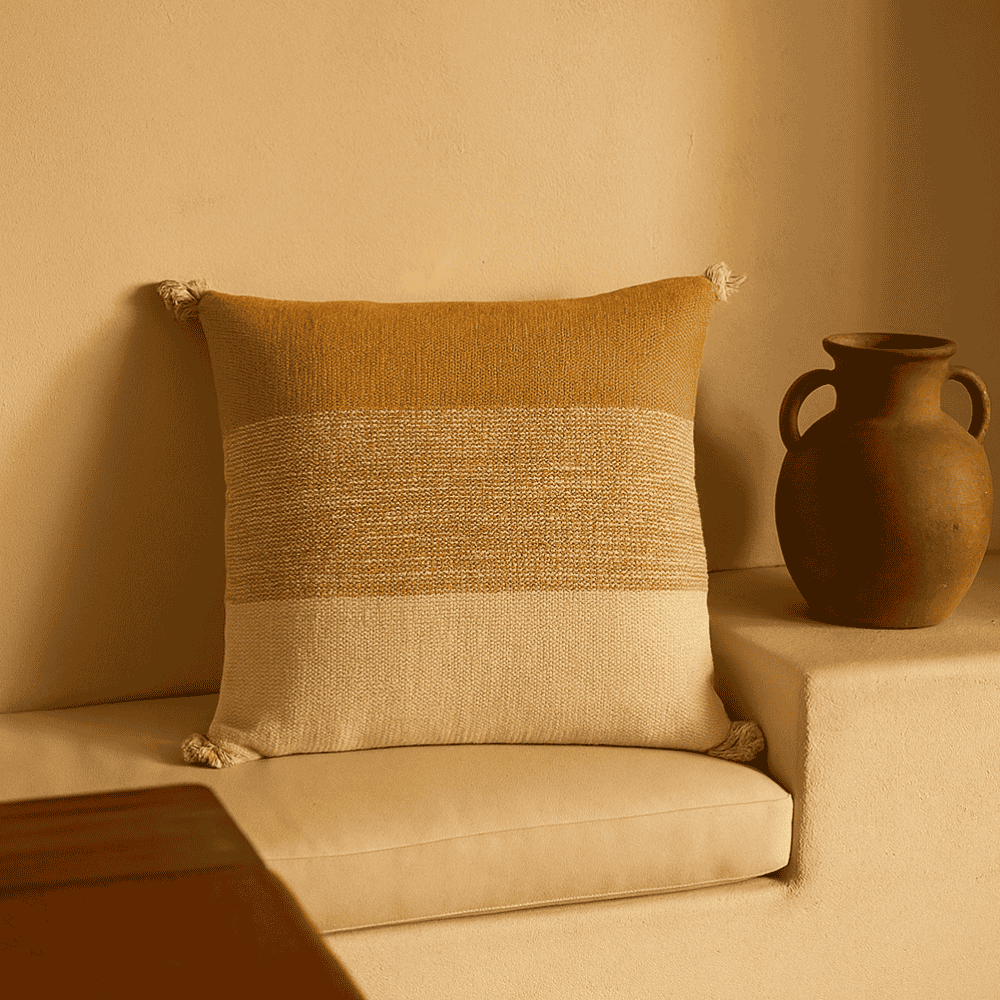 Amber cushion cover close-up of cotton weave