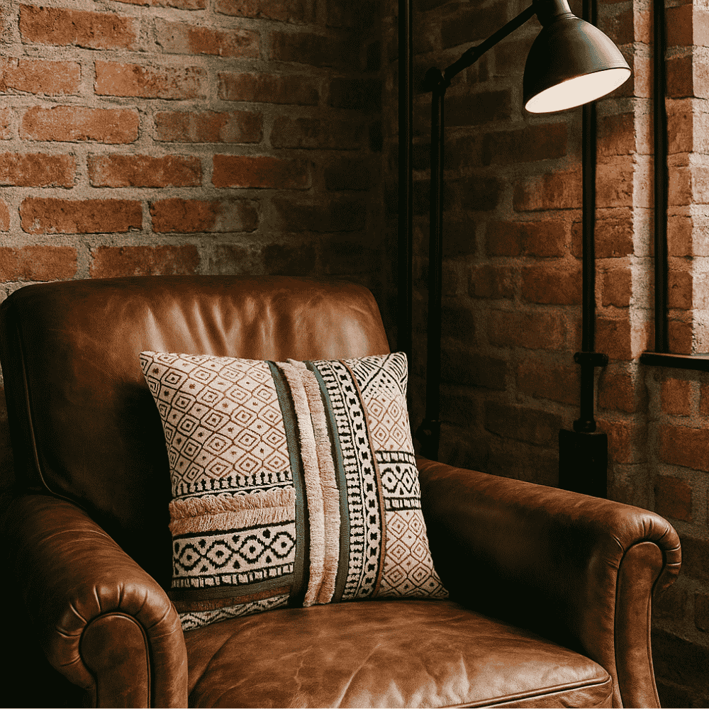 Textured geometric cushion cover at an angle