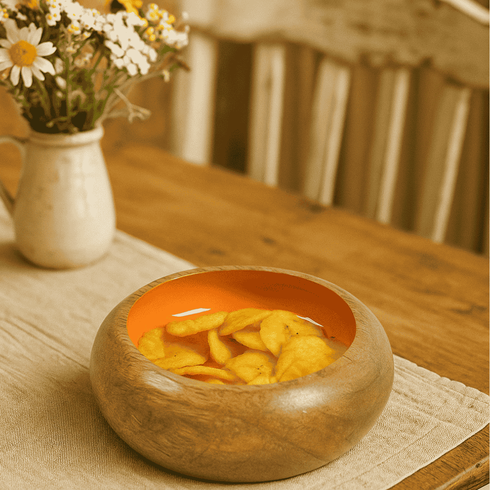 Mango wood snack bowl wood rim detail