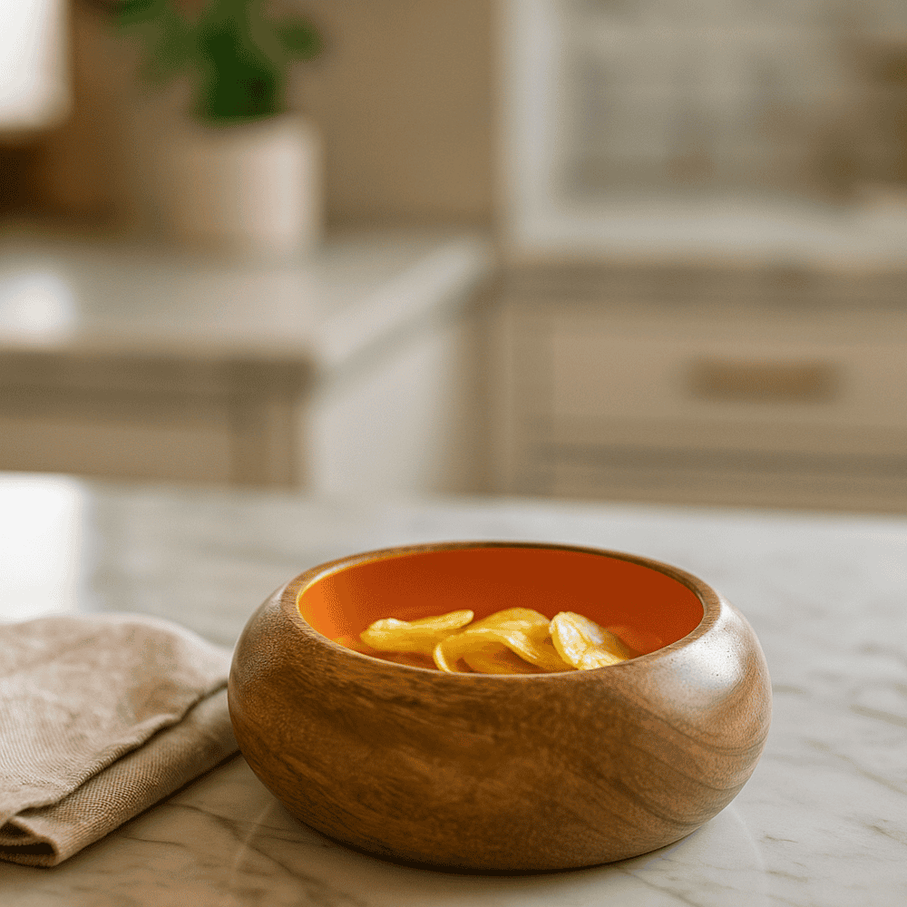 Mango wood snack bowl with snacks