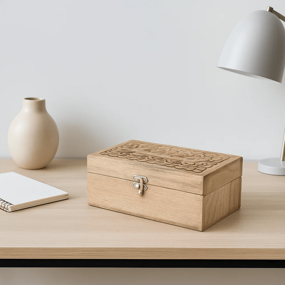 Hand Carved Classic Wooden Keepsake Box