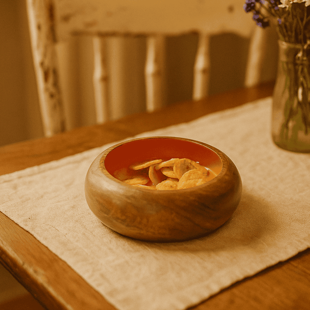 Mango wood snack bowl at an angle