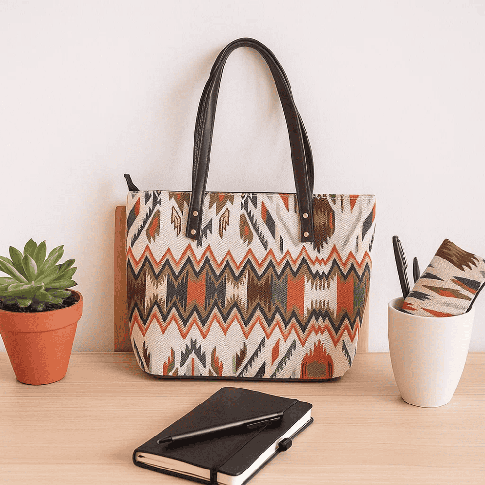 Jacquard Cotton Tote, Sling & Wallet Set – Handwoven