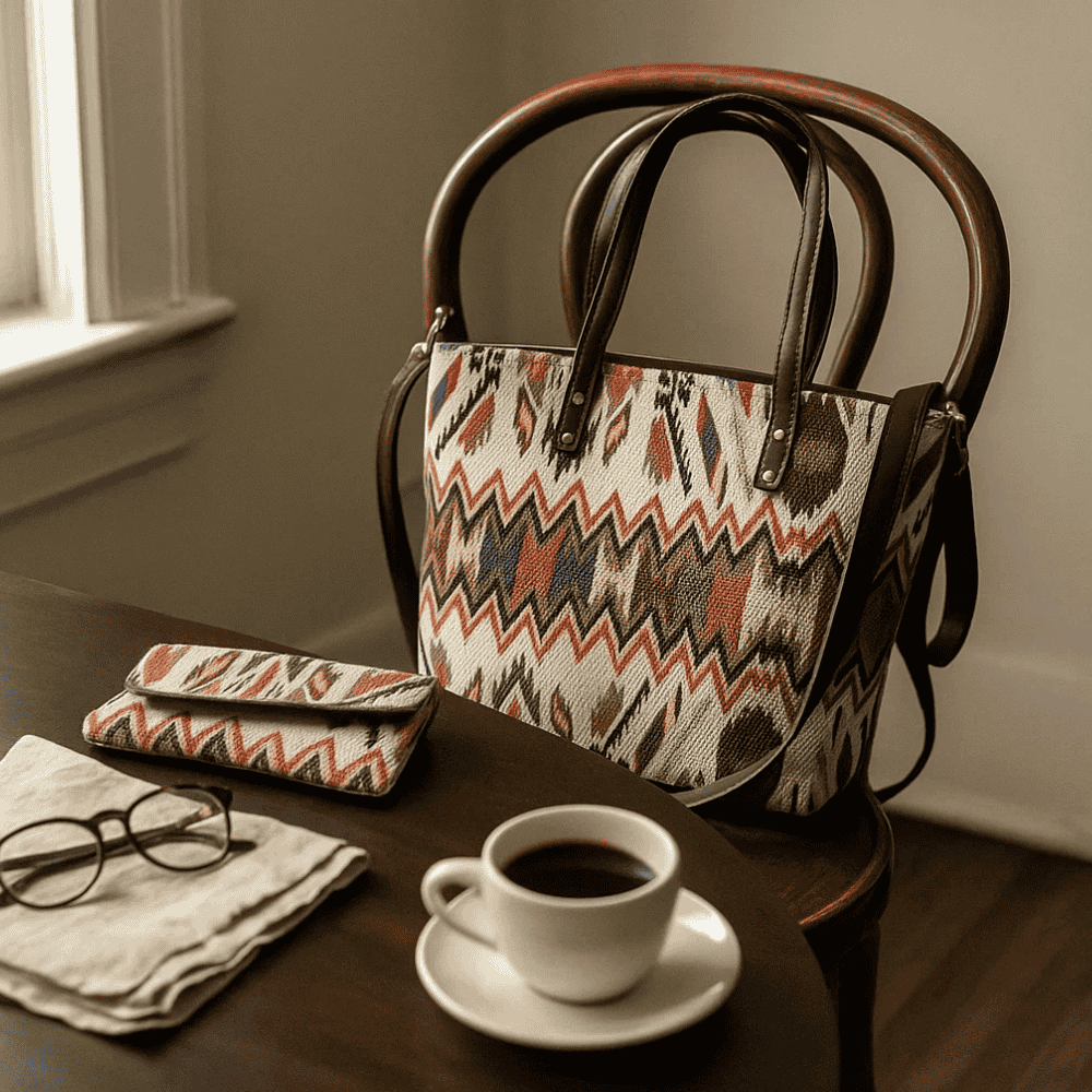 Jacquard Cotton Tote, Sling & Wallet Set – Handwoven