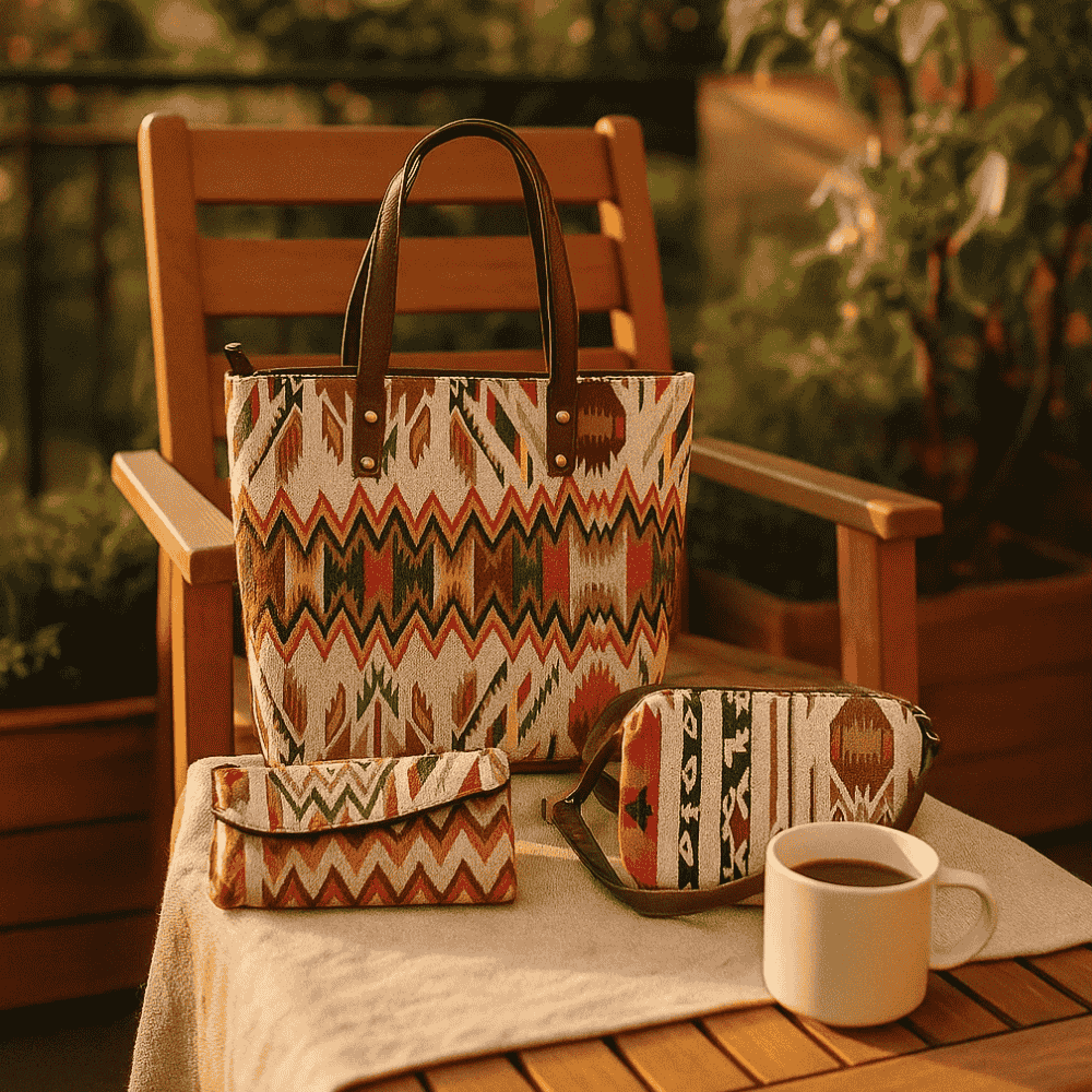 Jacquard Cotton Tote, Sling & Wallet Set – Handwoven