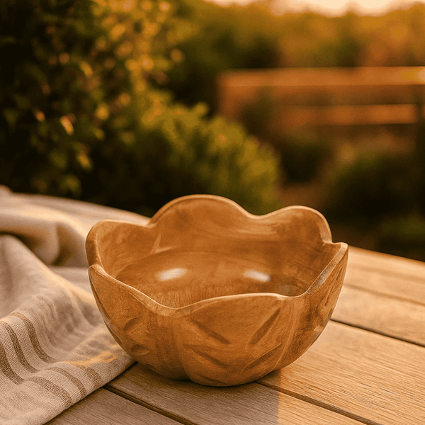 Pistachio Nut Bowl | Handcut Flower-Shaped Wooden Snack Dish
