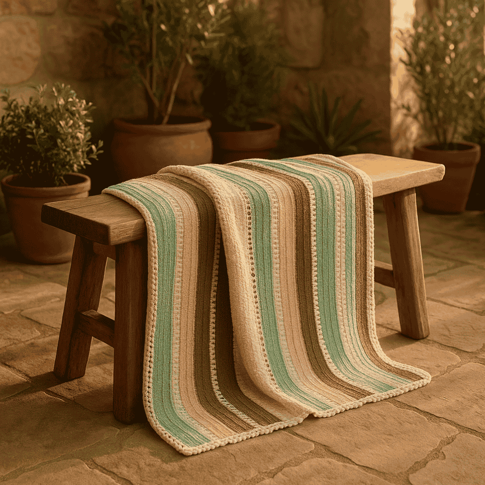 Earthy crochet throw draped over a chair
