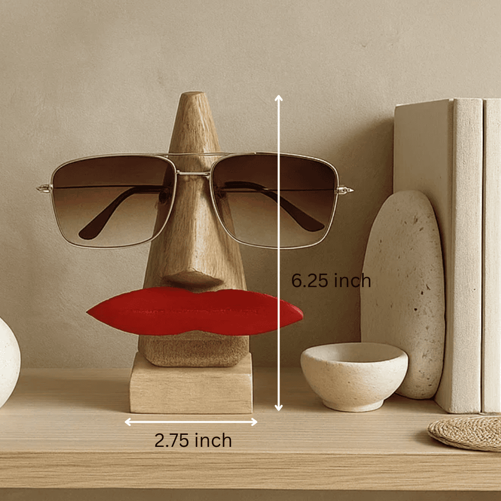 Wooden spectacle holder on desk