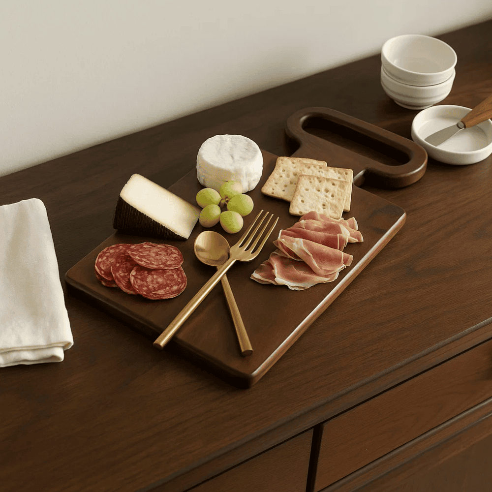 Wooden cheese board side view