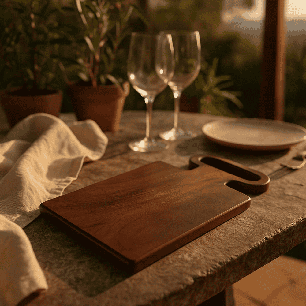 Wooden cheese board edge detail