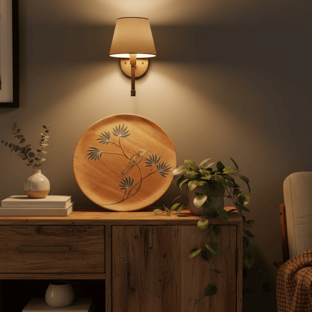 Bird wood plate large on dining table