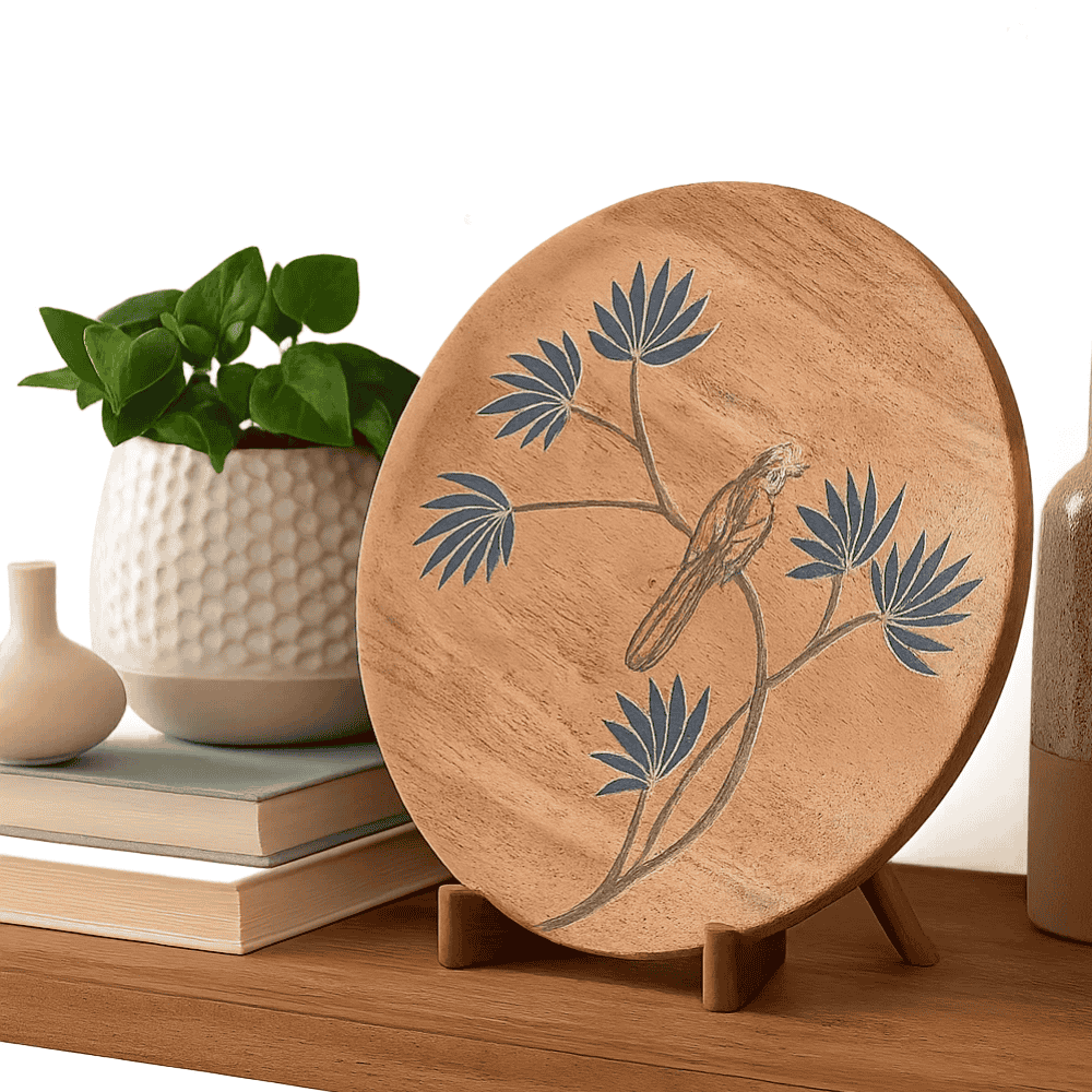Bird wood plate large top-down view