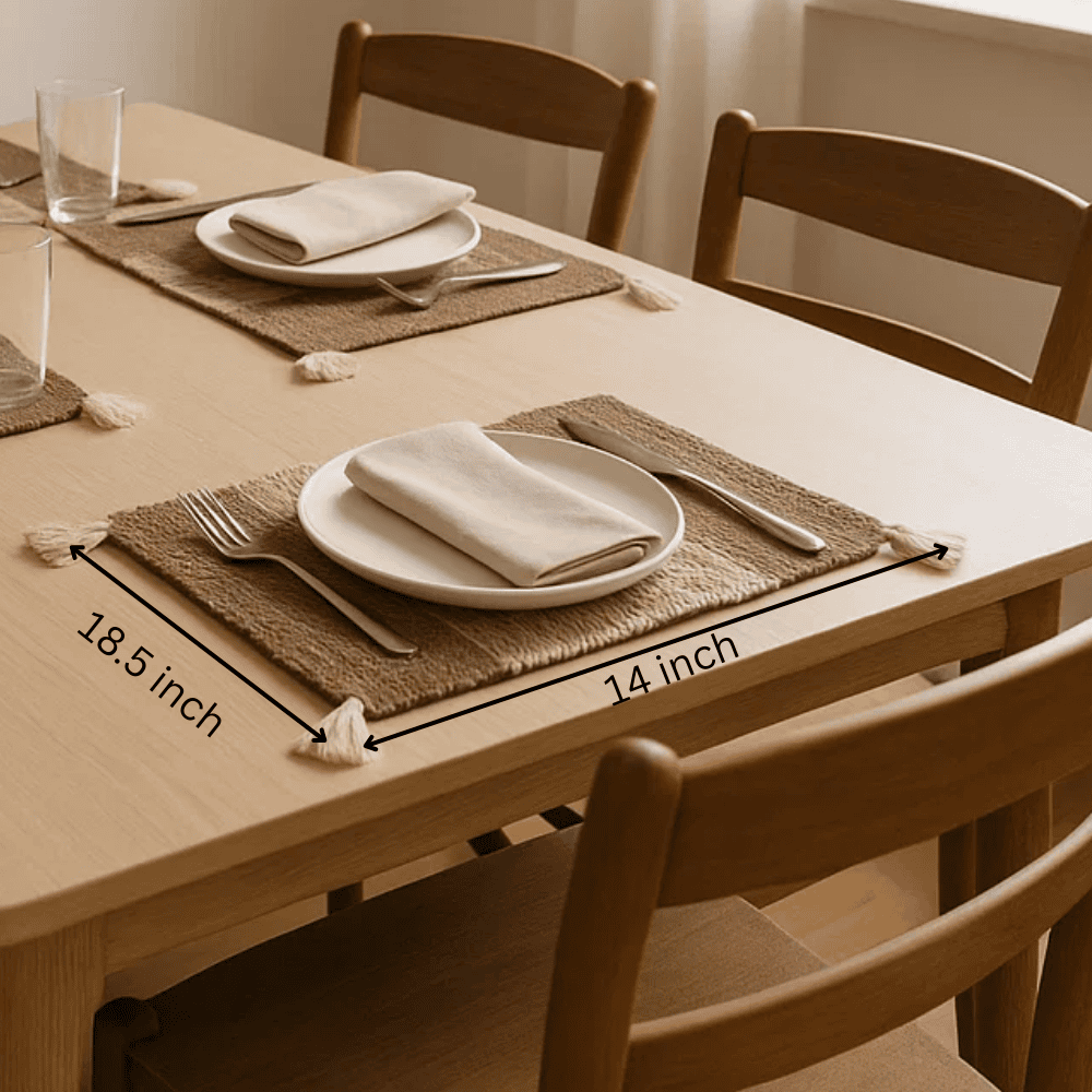 Cocoa placemats styled on a dining table