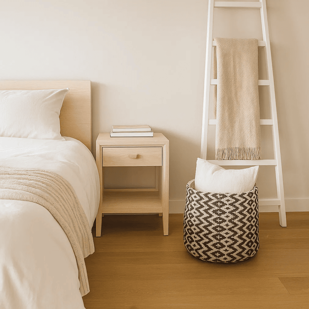 Cotton jute basket in bedroom