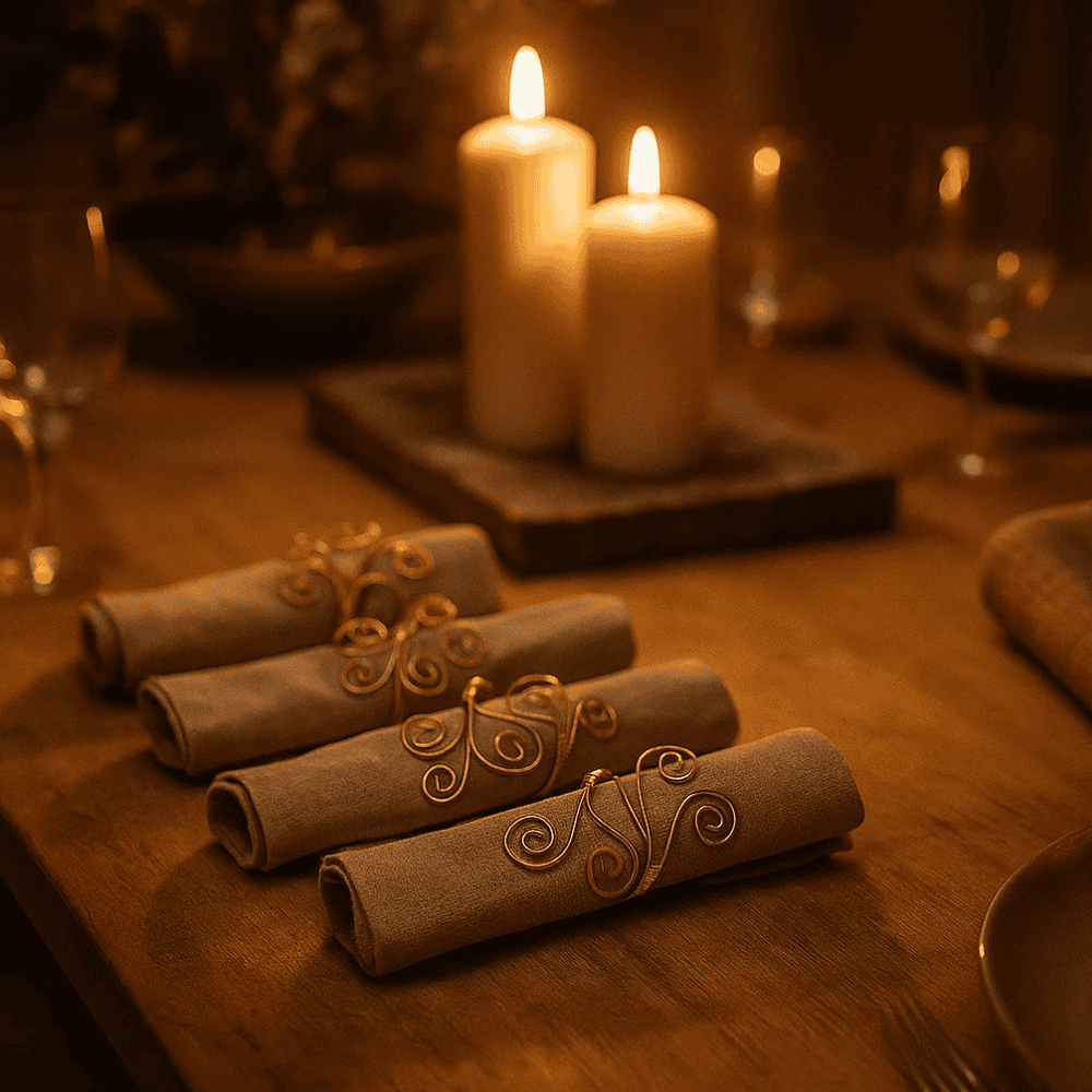 Wire napkin rings at an angle
