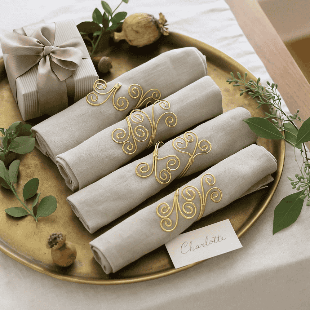 Wire napkin rings styled on a napkin