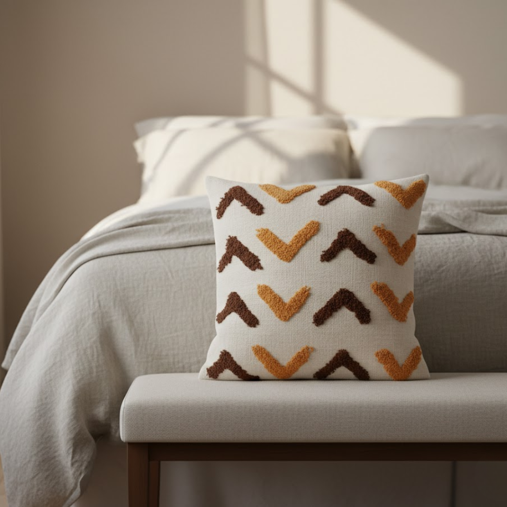 Arrow tufted cushion cover at an angle