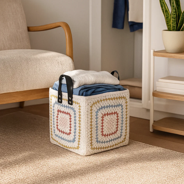 Foldable Storage Hamper | Crochet Cotton Square Handcrafted