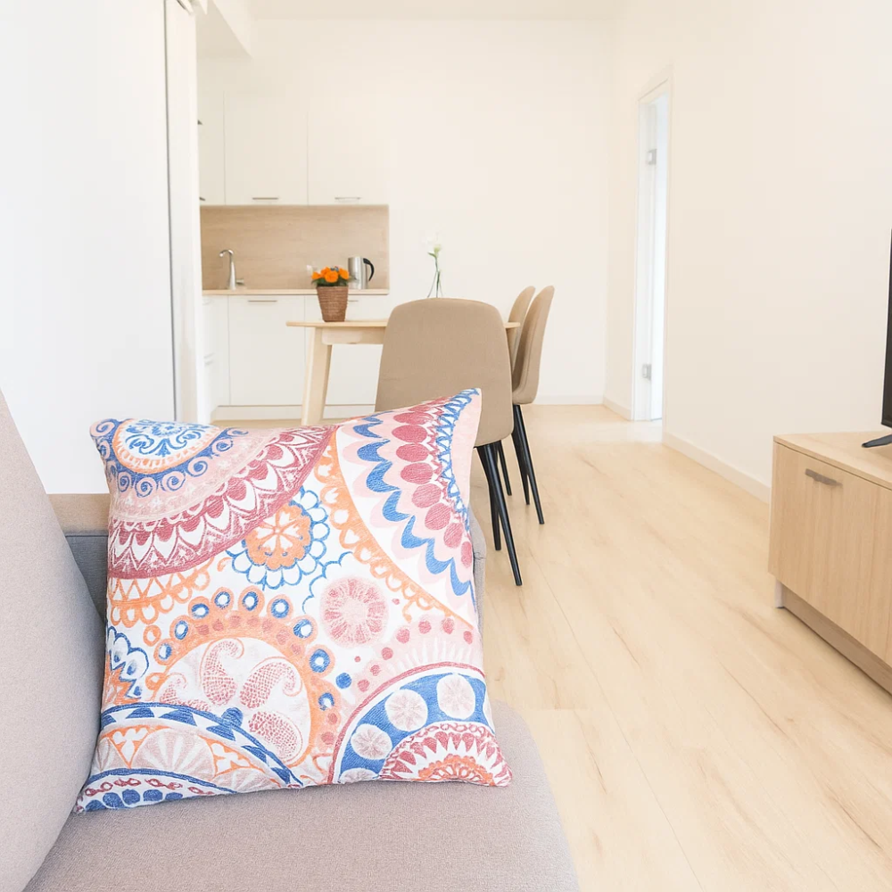 Polyester cushion cover at an angle