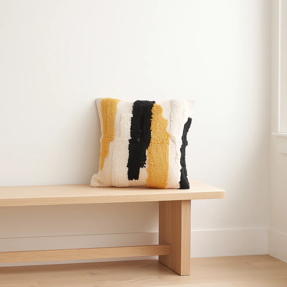 Tufted multicolor cushion cover concealed zip detail