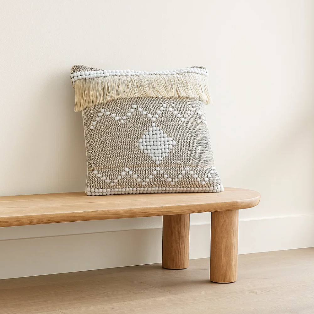 Ivory grey cushion cover detail of ivory accent threads
