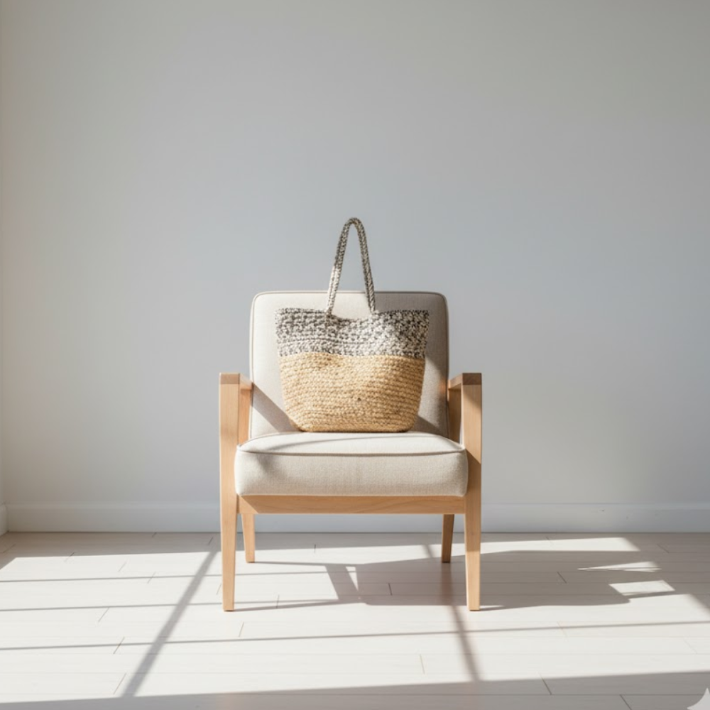 Jute cotton tote bag side view