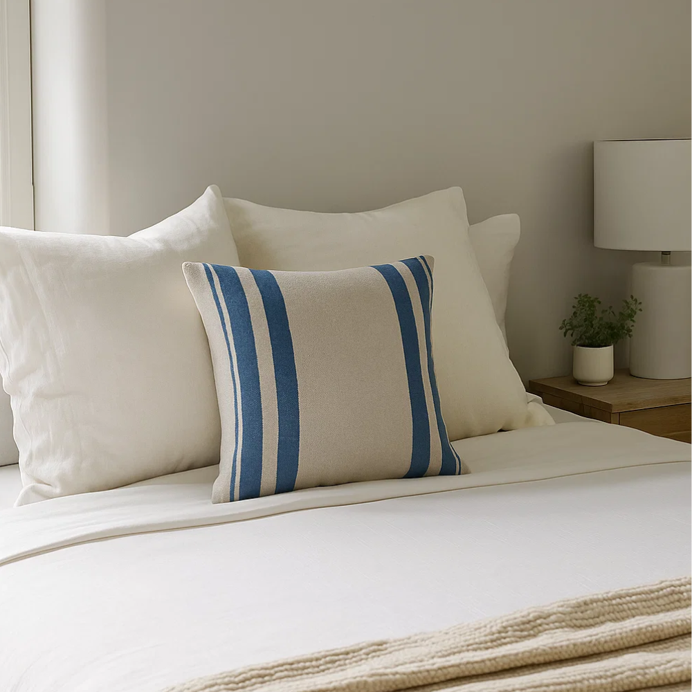 Yarn dyed cushion cover at an angle