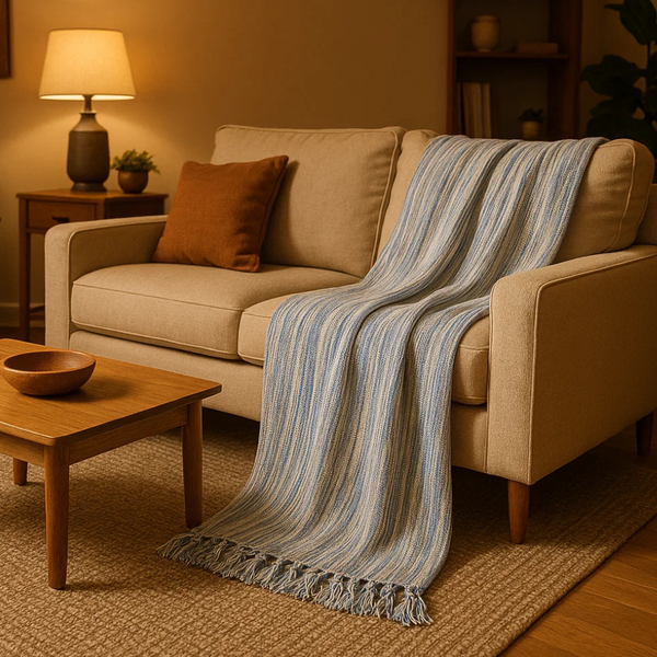 Abstract Throw Blanket | Striped Cotton Artistic Boho Decor