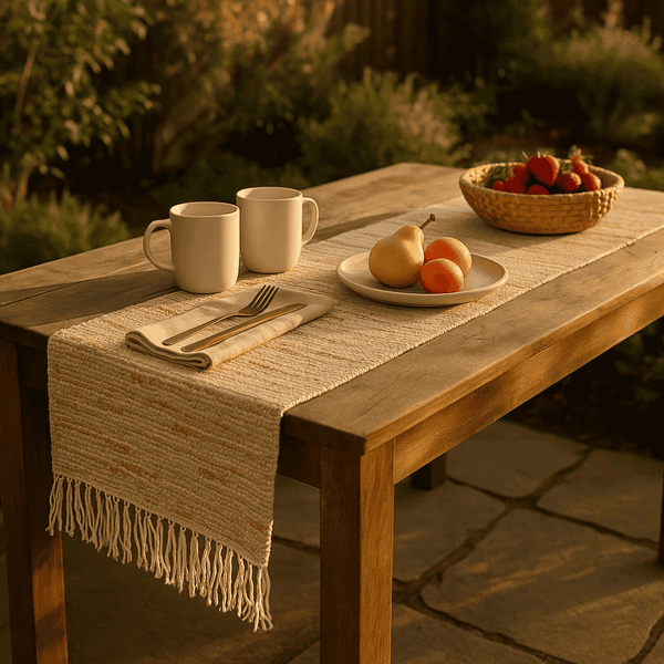 Earthy Cotton Table Runner | Handwoven Artisan Textured Decor