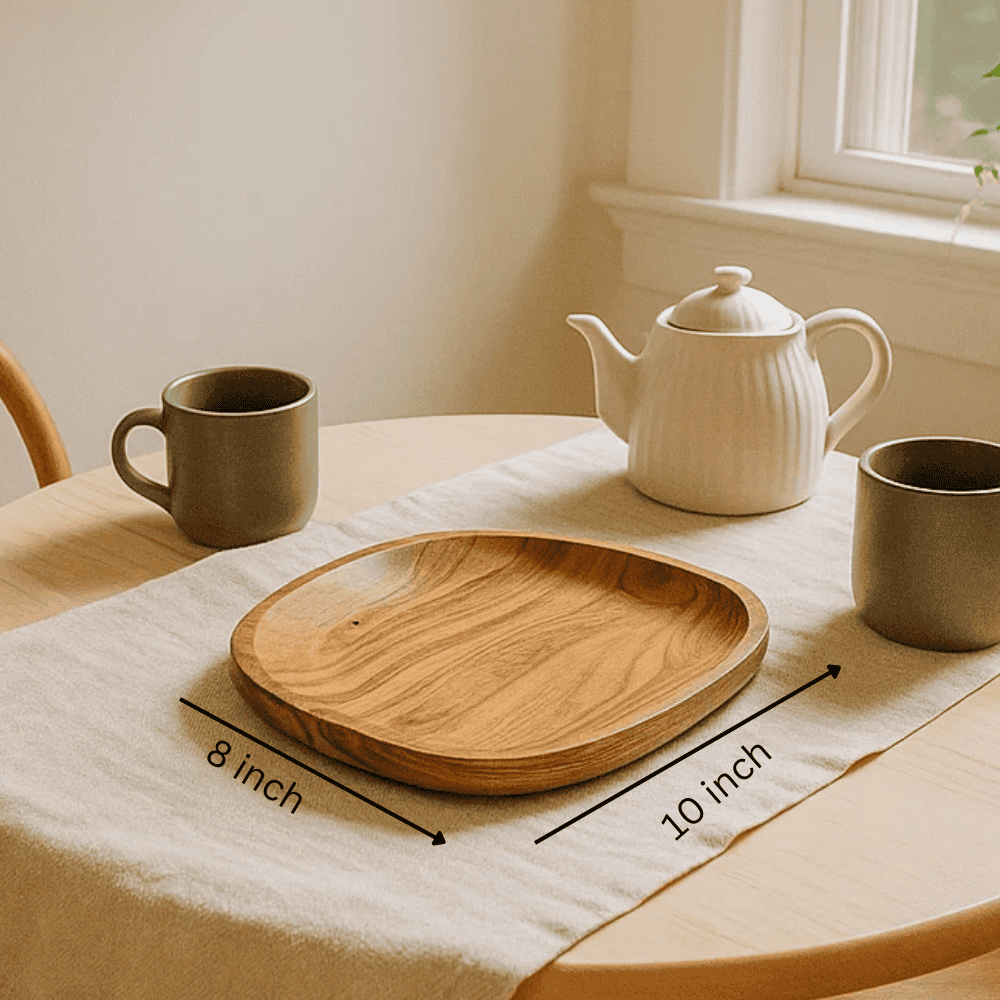 Acacia wood platter edge detail