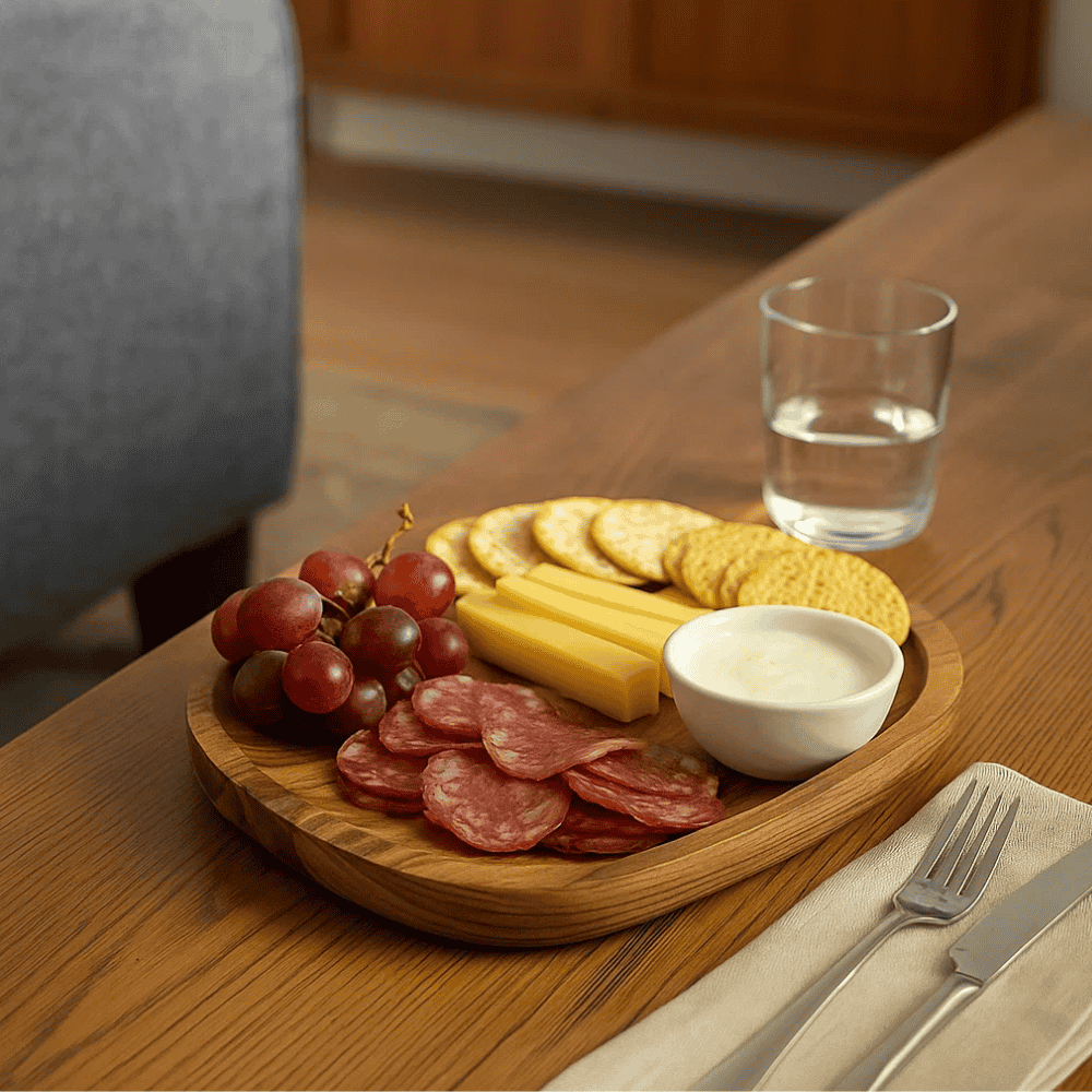 Acacia wood platter close-up of grain