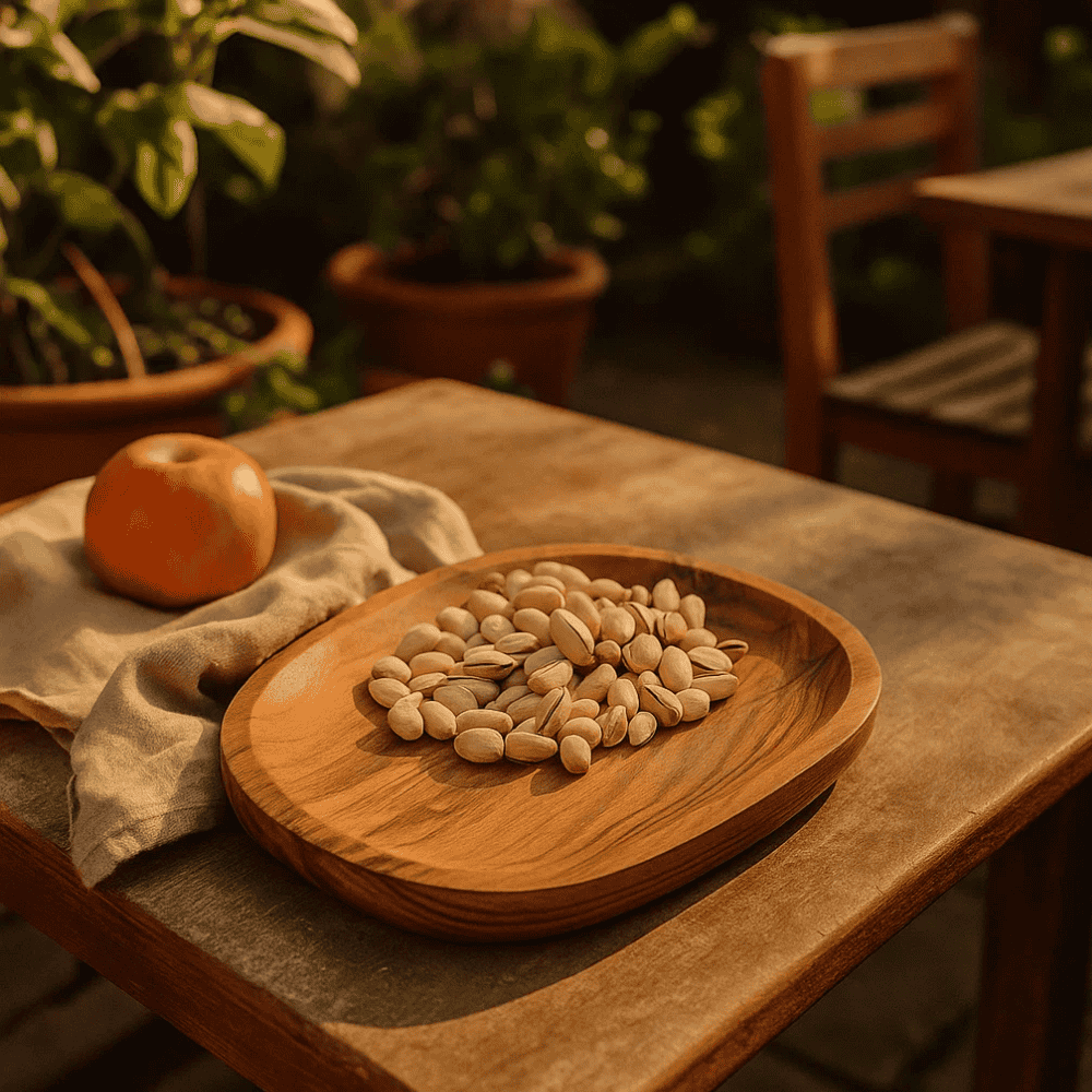 Acacia wood platter styled with food