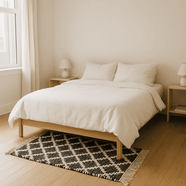Handwoven Cotton Tasseled Rug – Lattice Monochrome Texture