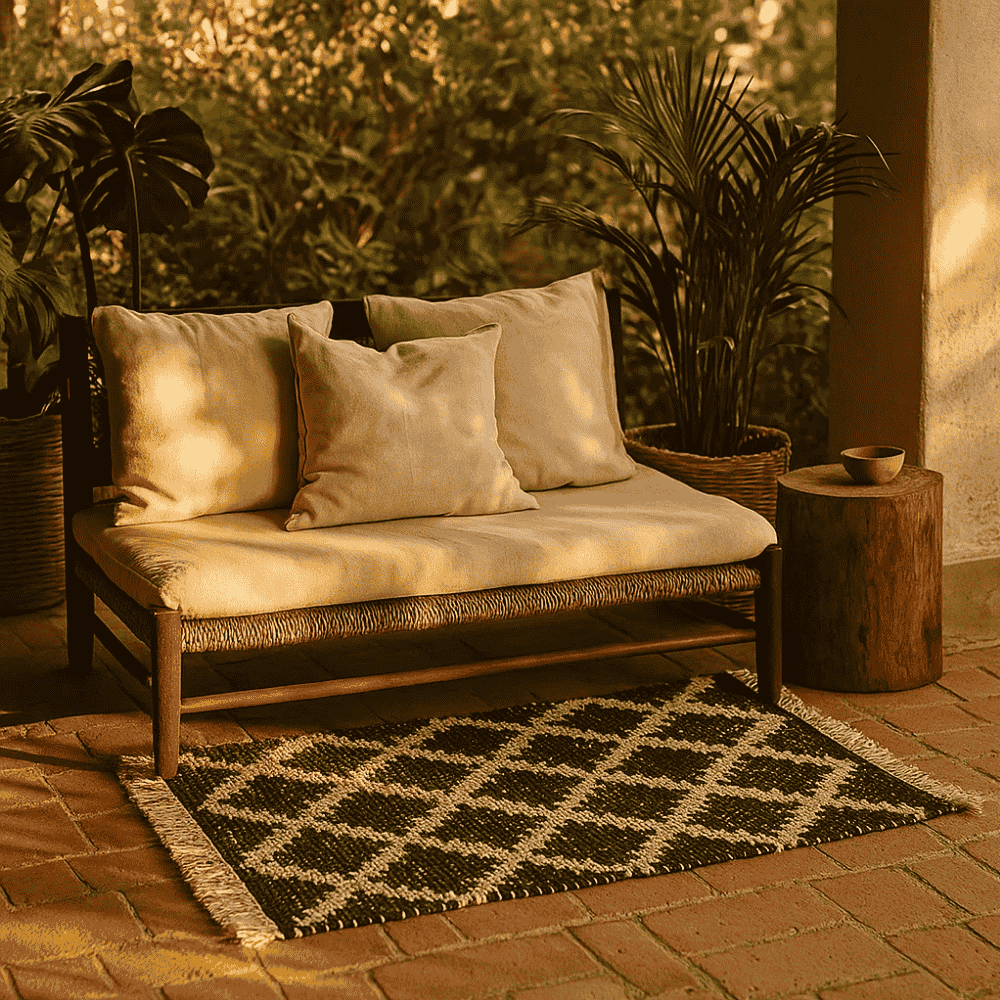 Close-up of the tassels along the rug edge