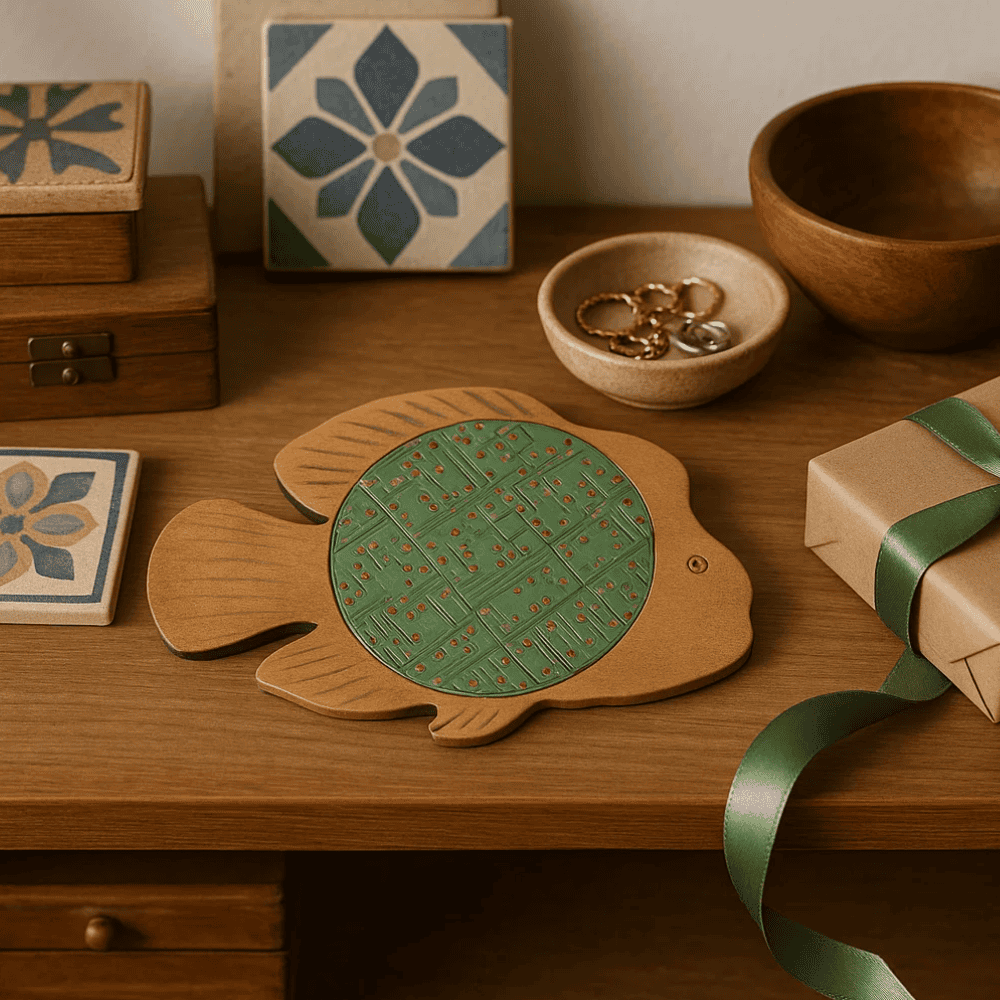 Fish shaped coaster MDF base detail
