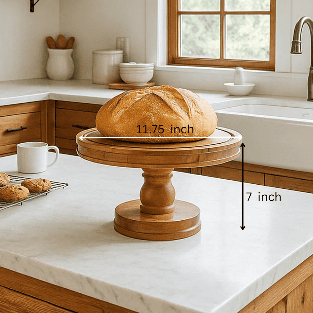 Farmhouse acacia stand with pavlova on top