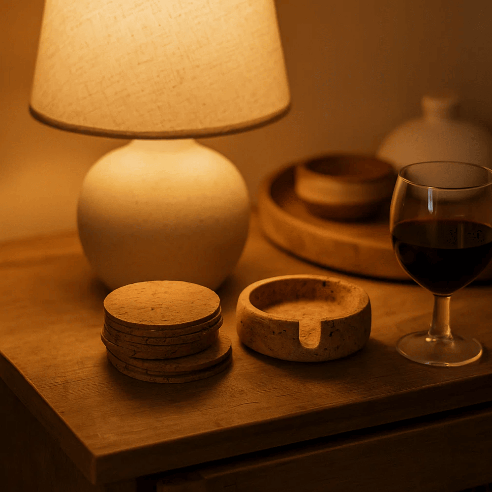 Cork coasters set stack detail